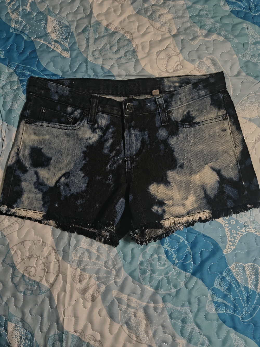 bebe Dark Blue Tie-Dye Denim Cutoff Shorts